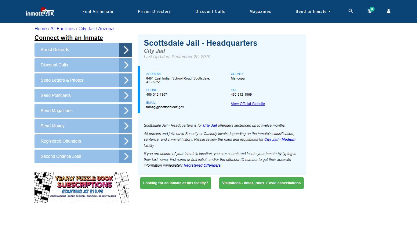 Scottsdale Jail - Headquarters | Inmate Locator